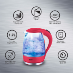 ELITE PLATINUM 1.7L GLASS CORDLESS ELECTRIC KETTLE RED | EKT-300R - Image 3