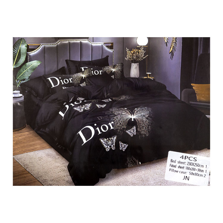 DIOR BEDSHEET & PILLOW CASE SET BLACK-PURPLE W/ BUTTERFLY 180X200 | DIOR BLACK BUTTERFLY