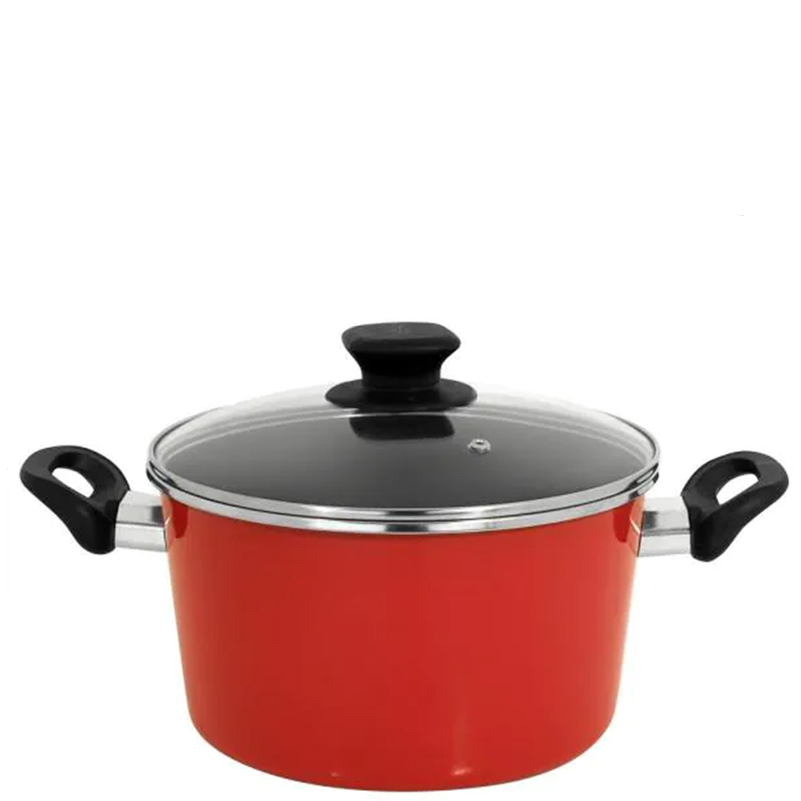 CORAL 6 QT. ROUND PORCELAIN-COATED STEEL NONSTICK CASSEROLE DISH IN RED WITH GLASS LID | 1PVOLCOR24