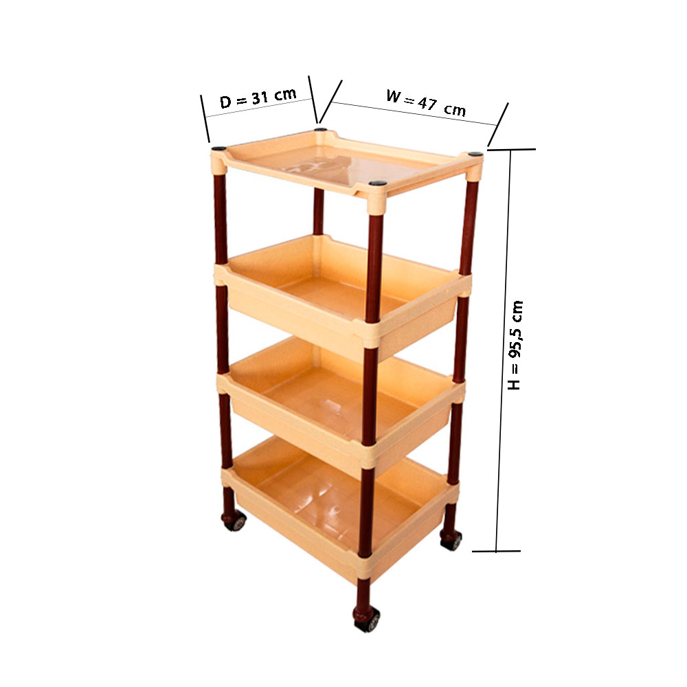 NILKAMAL 4 TRAY STORAGE TROLLEY PLASTIC RED BLACK | CNT-TL23-4