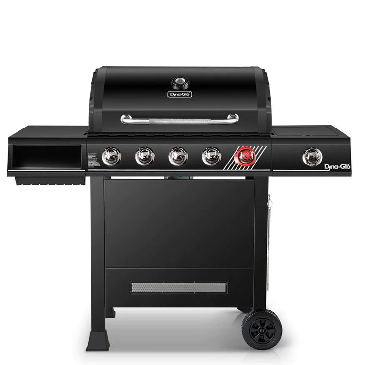 DYNA-GLO 5-BURNER PROPANE GAS GRILL IN MATTE BLACK WITH TRIVANTAGE MULTIFUNCTIONAL COOKING SYSTEM | DGE530BSP