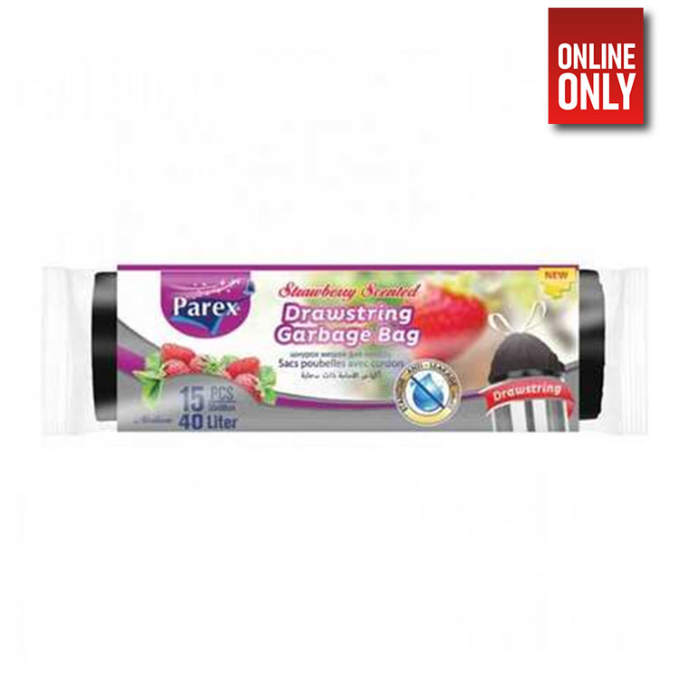 PAREX DRAWSTRING GARBAGE BAGS STRAWBERRY 40L 15PCS | PA-02-43