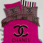 BEDSHEET WITH PILLOW CASE CHANEL DARK PINK BLACK | HIR-CHANEL ROSE ZWART
