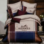 BEDSHEET WITH PILLOW CASE HERMES BLUE CREAM BROWN | HIR-HERMES BCB