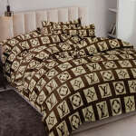 BEDSHEET WITH PILLOW CASE LOUIS VUITTON BROWN CREAM SQUARE | HIR-LV BC 4KANT