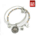 ALEX AND ANI SUNFLOWER & LUSTROUS BEADED CHARM BANGLE SET OF 2 | AA861
