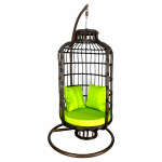 SINGLE BROWN BIRD SHAPED CAGE SWING WITH GREEN PILLOWS | WF-SBR2