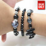 SET OF 3 GEM STONES STRETCH BRACELET BLACK | 422295BL