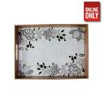 WOODEN TRAY BLACK & WHITE FLORAL DESIGN | WT-BWFLORAL