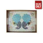 WOODEN TRAY 2 PEACOCK FLORAL DESIGN | WT-FLORAL