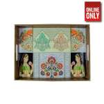 WOODEN TRAY 2 INDIAN WOMEN SQUARE DESIGN | WT-INDWOMEN