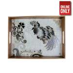 WOODEN TRAY GRAY PEACOCK DESIGN | WT-PEACOCK